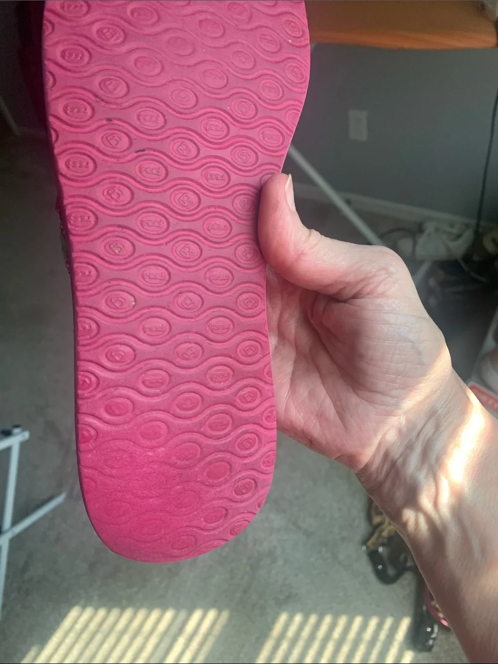 Reef Pink Flip Flops with Braided Green Accent